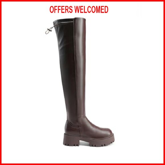 Women's Platform Over The Knee Boots Lug Sole Chunky Heels Thigh High - Picture 5 of 7